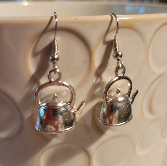 Miniature Tea Kettle Dangle Earrings - Picture 3 of 5